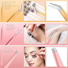 ProSuites eyelash tweezers with oblique tip for quick lash pickup and even application.