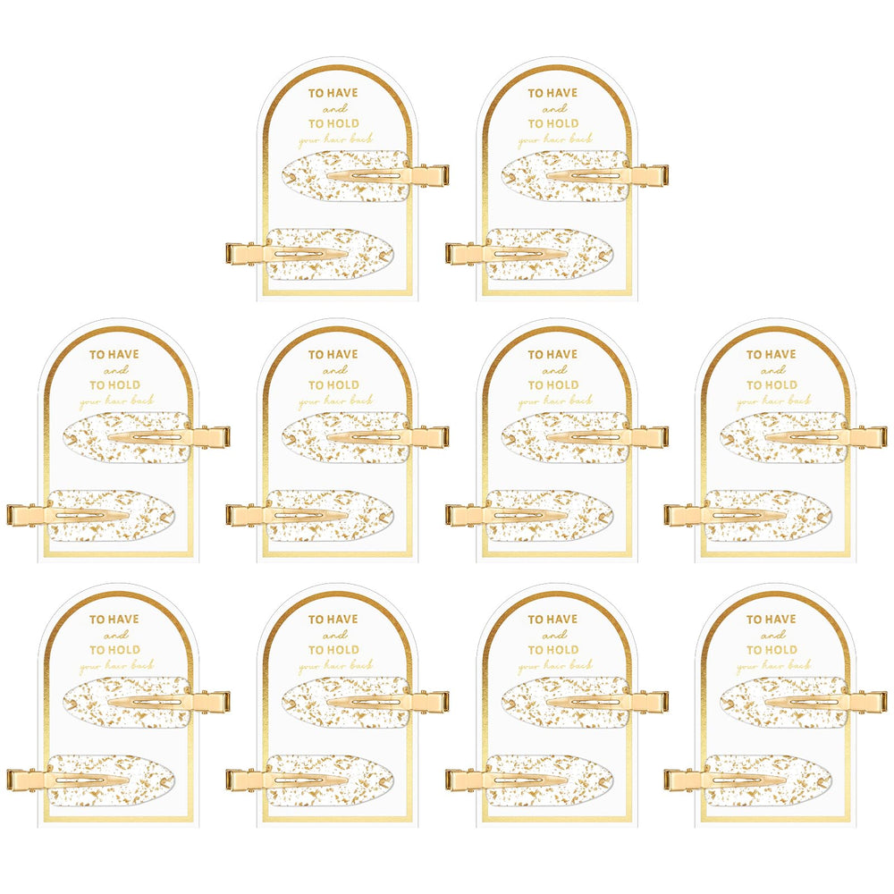 Psyqtsuary no crease hair clip gold packaging close-up for gifting