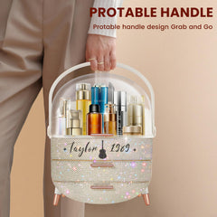 Ptesly Bling organizer open drawers neatly stores lipsticks, brushes, and jewelry.