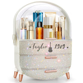 Ptesly Bling makeup organizer with rhinestones, front view adds a glamorous vanity upgrade.