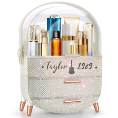 Ptesly Bling makeup organizer with rhinestones, front view adds a glamorous vanity upgrade.
