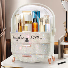 Ptesly Bling organizer with rhinestone Taylor, top handle view for on-the-go storage.