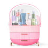 Ptesly Triple Pink makeup organizer top compartment stores tall bottles clearly for quick access