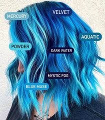 Pulp Riot Blue Muse saturated strand shows even coverage and bold neon result.