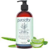 PURA D'OR Aloe Vera Gel Lavender bottle front highlights organic, deeply hydrating formula