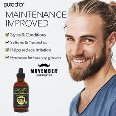 PURA D'OR beard oil bottle with dropper for easy application.