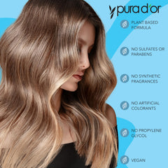 PURA D'OR scalp-care therapy application close-up emphasizes soothing ingredients.