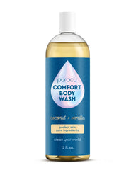 Puracy Body Wash bottle closeup highlighting plant-based formula and moisturizing benefits.