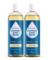 Puracy body wash bottle with coconut-vanilla scent highlighting gentle cleansing