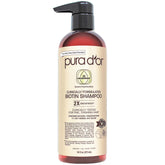 PURA D'OR Biotin Shampoo bottle with organic formula for thicker-looking, healthier hair.
