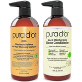PURA D'OR MD anti-thinning shampoo bottle with biotin blend for potential volume.