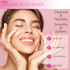 PURA D'OR Rose Water Toner packaging flat lay emphasizes clean, cruelty-free skincare.