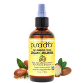 PURA D'OR Argan Oil bottle pour shows lightweight hydration for skin and hair.