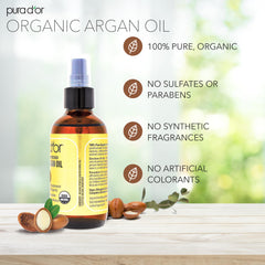 PURA D'OR Argan Oil hair application for shine and frizz control.