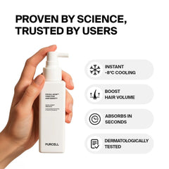 PURCELL Pixcell Biom scalp-refresh image conveys cooling, soothing sensation.