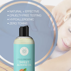 Pure Body Naturals Sweet Almond Oil on hair and scalp for moisture and shine.