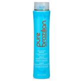 Pure Brazilian anti-frizz serum bottle close-up emphasizing frizz control for smooth hair.
