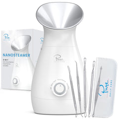 Pure Daily Care Nanosteamer front view, sleek device for spa-quality skincare