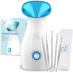 Pure Daily Care Nanosteamer emits nano-ionic steam for deeper cleansing.