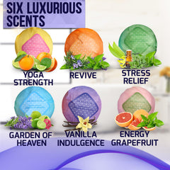 Pure Nature Lux Spa ylang-ylang bath bomb closeup showing fragrant orb for mood-lifting moment