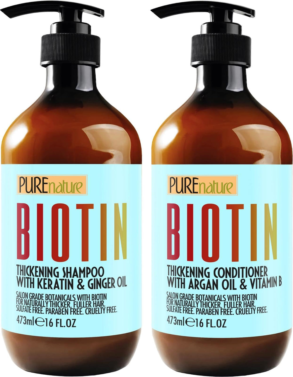 Pure Nature Lux Spa Biotin Shampoo bottle showing volume-boosting action