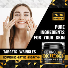 PURE RESEARCH collagen and hyaluronic acid ingredients support deep moisturization.