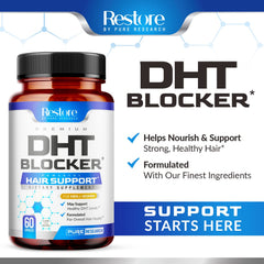 Pure Research DHT Blocker packaging box emphasizes a one-month supply
