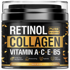 PURE RESEARCH Retinol Face Cream tube for daily anti-aging hydration and care.