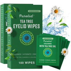 PURELID Tea Tree Eyelid Wipes packaging ready-for-use for daily lid hygiene on the go.
