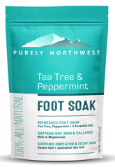 Purely Northwest Epsom Tea Tree Foot Soak bottle for soothing feet and softening calluses