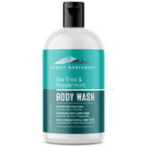 Purely Northwest Tea Tree Body Wash bottle closeup for a refreshing cleanse after workouts