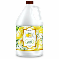 Puremax Lemon Basil foaming hand soap bottle provides refreshing, thorough hand cleansing.