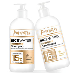 PureRootss Rice Water Shampoo bottle highlights nutrient-rich cleansing for thinning hair