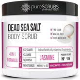 PureSCRUBS Jasmine body scrub jar with spoon for smooth skin prep