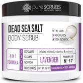 PureSCRUBS Premium Lavender Scrub jar with Dead Sea salt for smoother skin