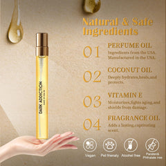 PUREU Dark Addiction pheromone oil close-up highlighting confidence-boosting notes for social occasions