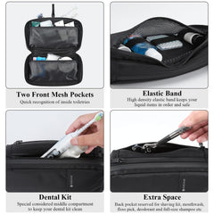 Purevave compact mens toiletry bag middle pocket holds spinbrush and toothpaste securely.