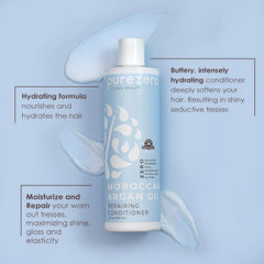 Purezero clean ingredients visual emphasizes vegan, zero-sulfate formulation for healthier hair.