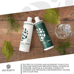 Purezero matcha caffeine closeup emphasizes natural energizing benefits.