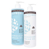 Purezero Moroccan Argan Oil Shampoo bottle front shows sulfate-free gentle cleansing.