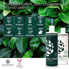 Purezero tea tree oil closeup highlights nourishing scalp support.