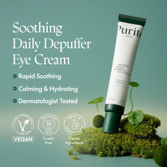 Applying PURITO Centella Eye Cream under the eye for depuffing.