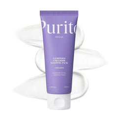Purito Luminous Ceramide Sleeping Pack packaging highlights vegan, cruelty-free night skincare for sensitive skin.