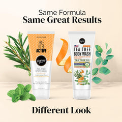 Puriya Tea Tree Body Wash application demonstrates pump-friendly daily use