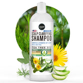 Puriya Tea Tree Clarifying Shampoo bottle demonstrates soothing scalp relief and plant-powered cleanse.