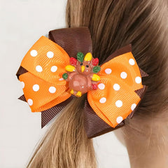 Pvoiue turkey bow clip set 2 pairs with the headband for coordinated look