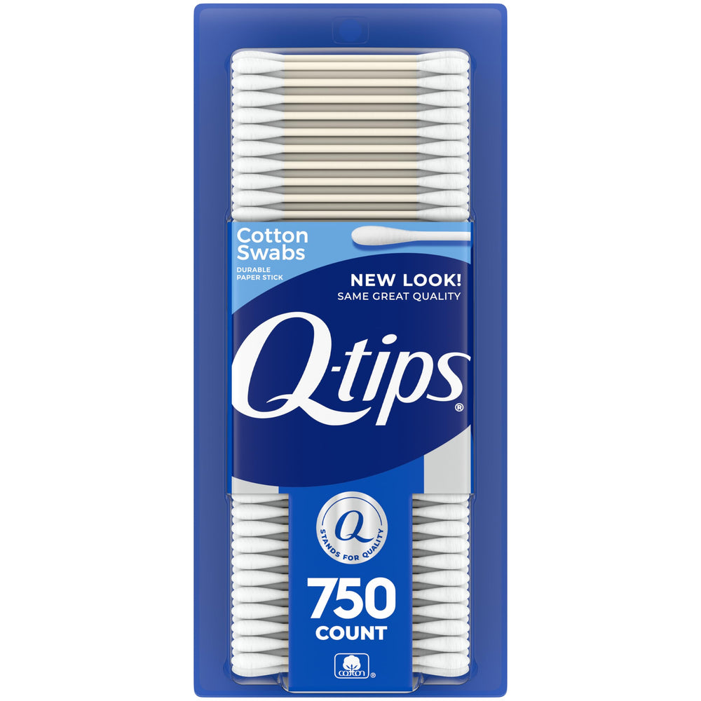 Q-tips front packaging showing 750 count and brand for value
