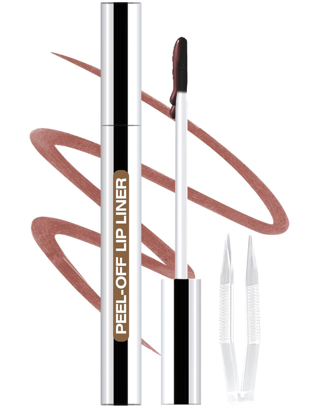 QCMME lip liner stain peel-off with tweezer demonstrates precise application for a clean lip outline.