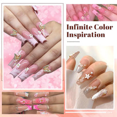 Qdsuh 3D resin pink and white cherry blossom flowers with metal beads for nails.