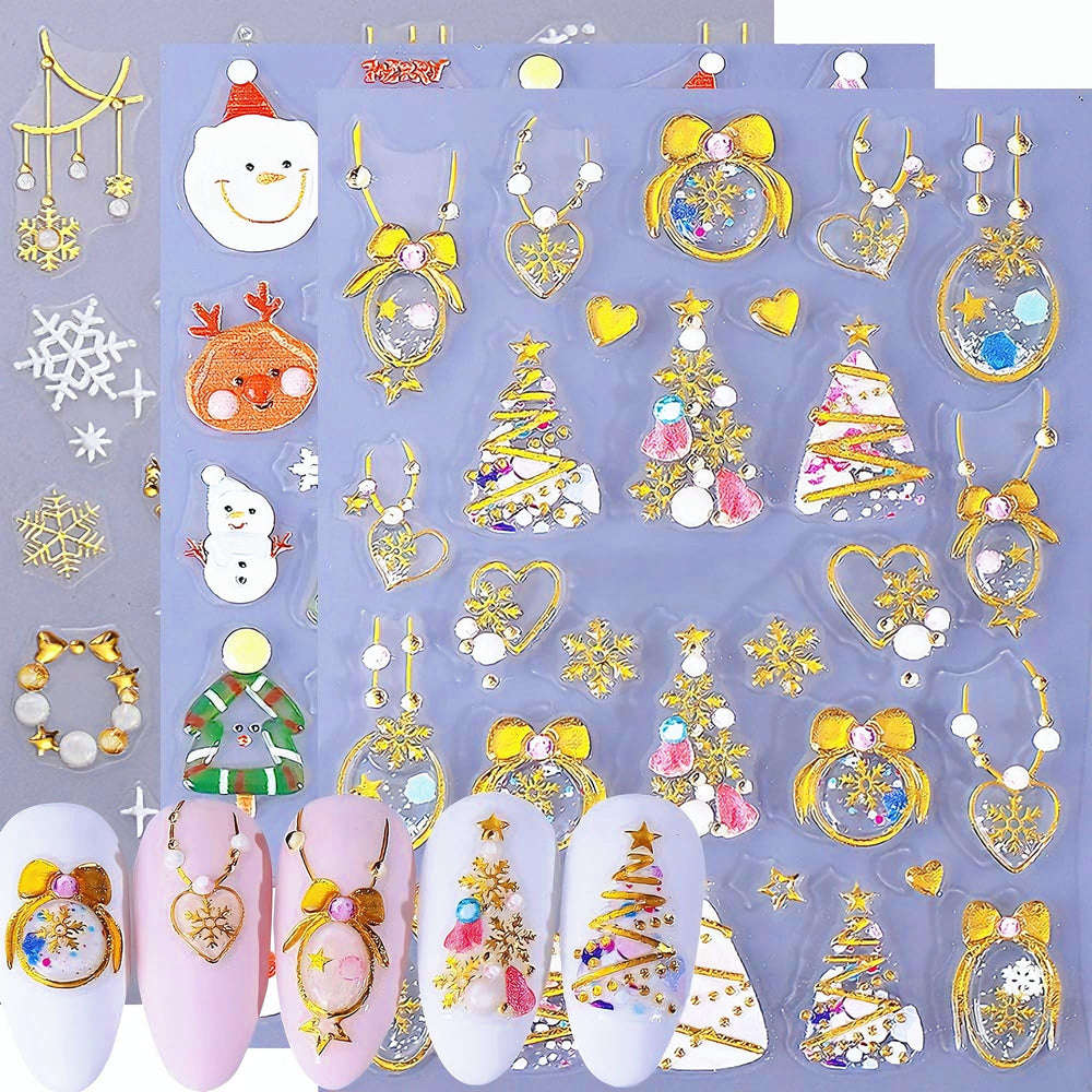 Qdsuh Christmas nail stickers with gold snowflake for festive, long-wear holiday nails.
